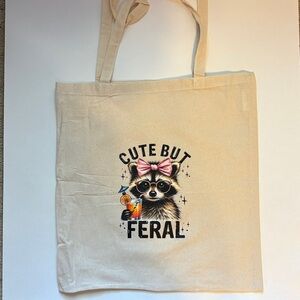 Reusable bag, Cute But Feral Raccoon Tote Bag - Cream